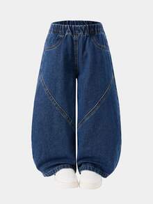 Young Boy Elastic Waist Straight Leg Jeans - Dark Wash - View 3