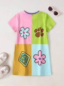 SCOOBY-DOO X SHEIN Young Girl Letter Cartoon Print Casual Daily Summer Dress - Multicolor - View 2