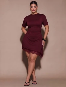 SHEIN BAE CURVE 大尺碼時尚且充滿青春氣息，實用百搭，適合多種場合穿著，包括休閒通勤、工作、萬聖節 - 紫紅色 - 查看 5