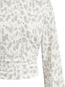 Light Leopard Print, Teen Girls Fall/Winter Back To Basic Solid Color Pleated Asymmetrical Neck Long Sleeve Pullover - Multicolor - View 6