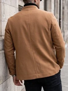Manfinity CasualCool Men's Street Minimalist Button Long Sleeve Overcoat - Khaki - View 2