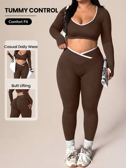 SHEIN Rhythm Era Plus Size Cropped Top Leggings Sports Athletic Set Gym Black And White Autumn Gym Sports Sports Gym Gym Pilates Gym Pilates Gym Pilates