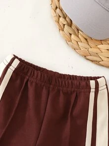 SHEIN Baby Girl Cute Pink Knit Autumn Winter Jacket And Elastic Waist Pants Set - Burgundy - View 5
