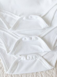 SHEIN Ribbstickade bodysuits med hög hals för babypojkar, enfärgade vita långärmade bodysuits med hög hals, 3 st/pack - Vitt - Visa 9