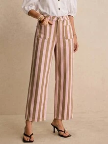 Poéselle Women's Fashion Button Pocket Striped Colorblock Jeans - Multicolor - View 5