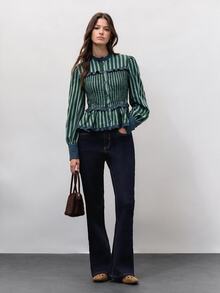 Nöista Women's Striped Pleated Casual Daily Wear Blouse - Dark Green - View 8