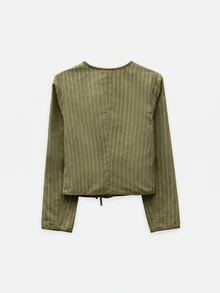 Nöista Jaket Ringan dengan Detail Piping Kontras dan Tali Pengikat - Hijau Tentara - View 8