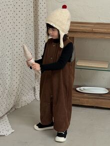 DAZY Baby Girl Solid Color Button Front Casual Sleeveless Romper - Coffee Brown - View 4
