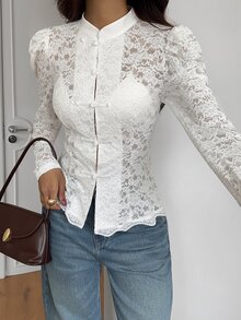 Lucivie Women's Lace Sexy Versatile Casual Daily Top - White - View 5
