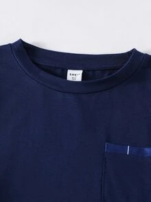 SHEIN 青少年男孩口袋圓領長袖上衣與格紋長褲居家休閒套裝 - 彩色 - 查看 5