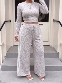 Muchica Plus Size Women Leopard Print Long Sleeve Top And Pants Casual Daily 2 Pieces Set - Multicolor - View 6