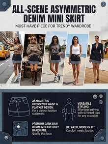 SHEIN MOD 女款休閒百搭牛仔迷你裙，附口袋與鈕扣，適合日常外出、週末度假，海軍藍，夏季款 - 藍色 - 查看 10