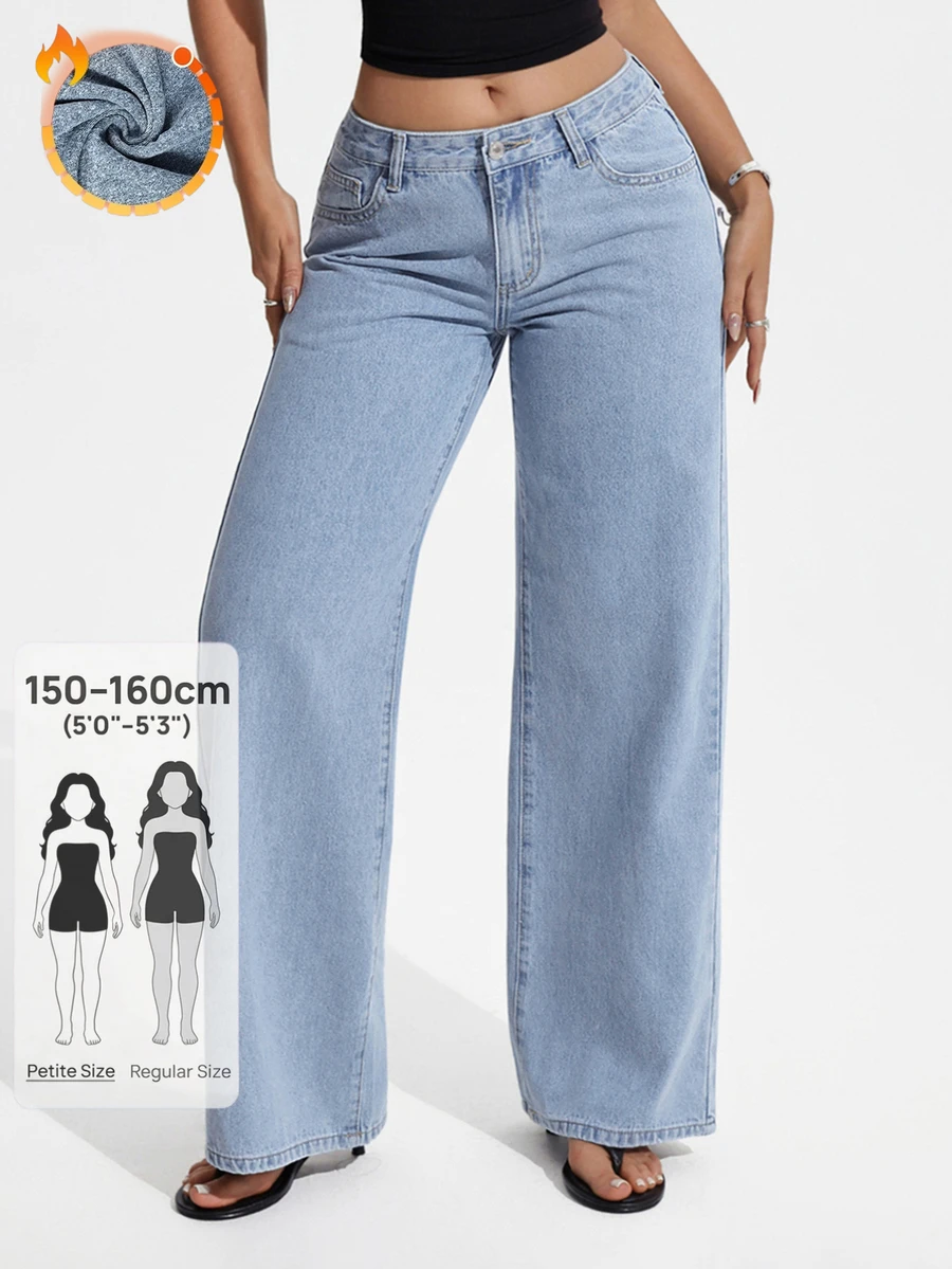 SHEIN PETITE Y2K 女款直筒牛仔褲 - 淺色水洗藍 - 查看 1