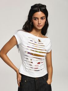 SCOOBY-DOO X SHEIN Women's Streetwear Cut Cartoon Print T-Shirt - White - View 1