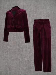 GETOML Men's Solid Color Lapel Neck Long Sleeve Jacket And Pants Casual Fashion Suit Set - Burgundy - View 12