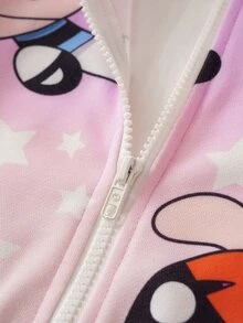 THE POWERPUFF GIRLS X SHEIN هودي بسحاب مطبوع برسومات كرتونية للفتيات الصغيرات - وردي - مشاهدة 5