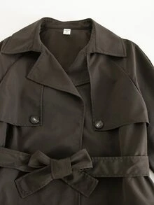 SHEIN Teen Girl Woven Solid Color Large Collar Casual Short Trench Coat - Multicolor - View 3