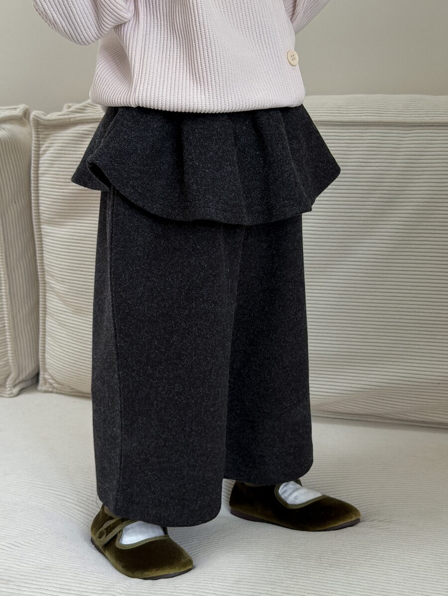 DAZY Baby Girl Ruffle Trim Loose Casual Bottoms - Dark Grey - View 1
