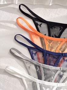 PetitDoll 5 Pcs Women's Lace Bow Decor Sexy Cute Kawaii Everyday Thong Panties All Black Orange Navy Blue All White - Multicolor - View 3