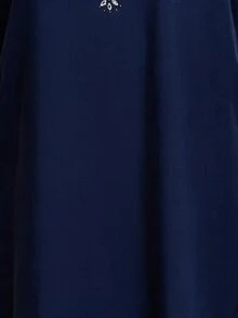 Al Najma Plus Size Women's Rhinestone Design Round Neck Long Sleeve Elegant Arabian Dress - Navy Blue - View 9