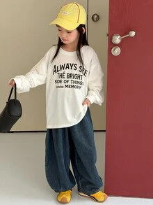 Dazy Kids Tween Girl Letter Graphic 2 In 1 Patchwork Casual Versatile Daily Wear T-Shirt - White - View 4