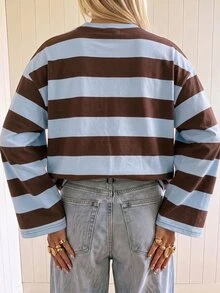 SHEIN EZwear Women's Colorblock Casual Everyday Long Sleeve T-Shirt - Multicolor - View 2