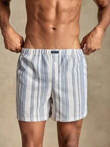Manfinity Underwear&Sleepwear Basics 1pc Minimalist Pure Cotton Vertical Striped Black White Coffee Color Comfortable Combination Men's Alro Pants - Multicolor - View 4