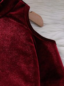 SHEIN 女童純色休閒日常長袖T恤 - 酒紅色 - 查看 4