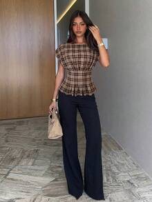Siren Gaze Women's Plaid Pleated Casual Daily Outing Shirt - Multicolor - View 5