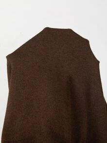 SHEIN Franclia Women Contrast Trim V Neck Knit Cardigan & Drawstring Wide Leg Pants 2 Pieces Outfit - Brown - View 4