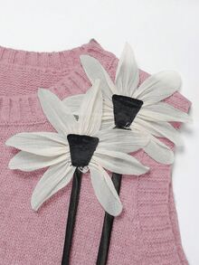 Franclia 秋冬灰色女款可愛校園返校風 2 件套，針織背心與 A 字裙，3D 花卉圓領無袖寬鬆套裝，新年派對穿搭 - 藕粉色 - 查看 6