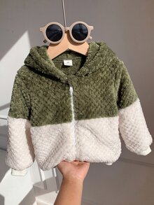 SHEIN 中性嬰兒男/女嬰秋季/冬季保暖內裡加厚拼色拼接連帽夾克，嬰兒男童秋冬裝，復古風 - 彩色 - 查看 6