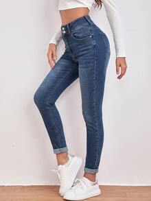 EMERY ROSE High Waist Slant Pocket Skinny Black Jeans - Blue - View 3