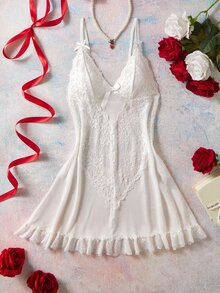 Elorette Women's Bowknot Decor Casual Daily Home Camisole Nightgown - White - View 5