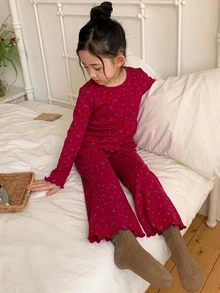Dazy Kids Young Girl All-Over Print Long Sleeve Top And Pants Casual Daily Home Sleepwear Set Fall - Hot Pink - View 4
