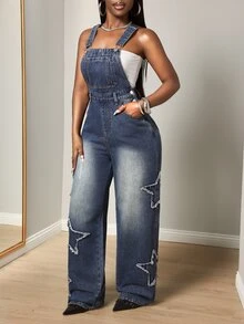 BamGleam Cowgirl Outfit Standard Size Women's Blue Non-Stretch Denim Overalls - Dark Wash - View 5