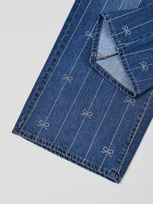 GlowEve CURVE Celana Jeans Denim Biru Bergaris Kancing Rhinestone Kasual Musim Dingin untuk Pakaian Sehari-hari dan Pesta, Serbaguna, Ukuran Plus untuk Wanita - Medium Wash - View 6