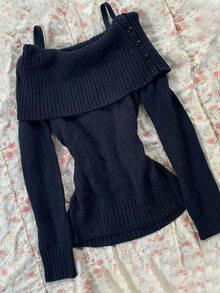 IslaSuriya Sweater Lengan Panjang Kasual Wanita Warna Polos untuk Sehari-hari - Navy Blue - View 1