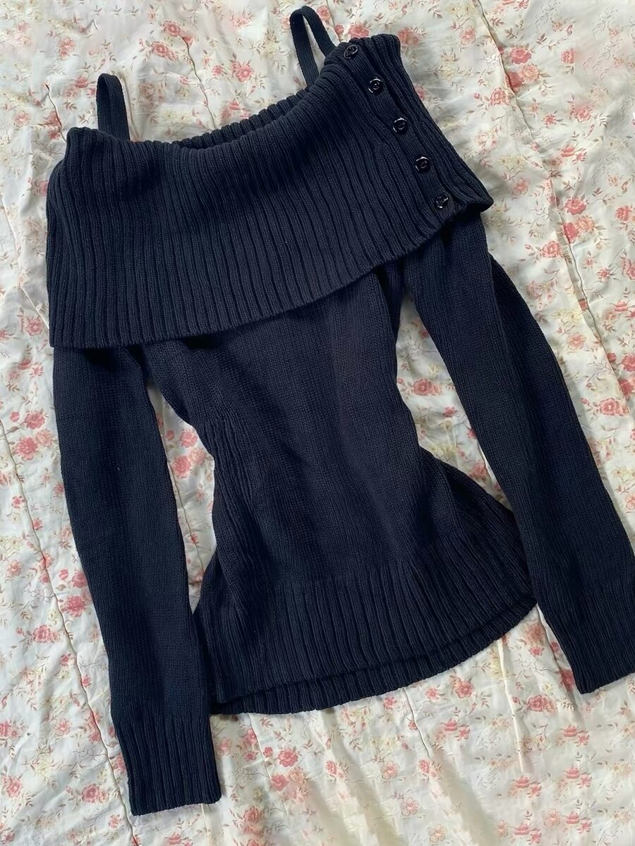 IslaSuriya Women's Solid Color Casual Daily Long Sleeve Sweater - Navy Blue - View 1