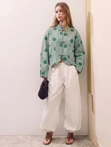 Nöista Oversized Cropped Jacket With Chinese Buttons, Casual Fall Jacket For Women, Layering Piece, Smart Casual Cozy - Green - View 5