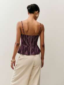 Nöista PRINTED PEPLUM TOP WITH BEADED STRAPS - Red and Black - View 2