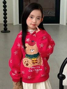 DAZY Tween Girl Cute Letter Print Long Sleeve Sweatshirt Sweatshirt - Red - View 3