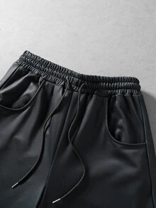 ROMWE MEN Dark Gothic Thorn Print Wide Leg Sweatpants For Men, Niche Subculture Rivet Pocket Drawstring Elastic Waist Floor Length High Street Vintage Loose Drape Flared Pants - Black - View 4