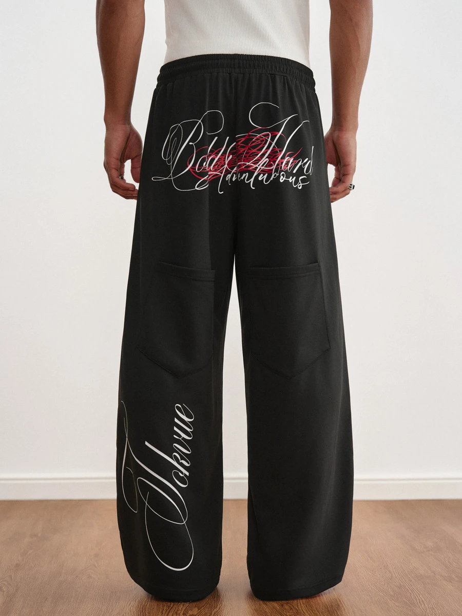 TOKVUE Celana Jogging Pria Model Lebar, Longgar, Kasual - Hitam - View 1