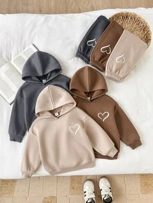 SHEIN 女童針織純色愛心圖案連帽休閒衛衣與長褲秋季套裝 6件組 - 彩色 - 查看 5