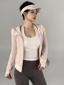 DAZY Spring/Autumn Korean Style Pink Hooded Slim Fit Cut-Out Waist V-Neck Fitness Running Casual Street Sweet Women's Sports Jacket - Pink - View 7