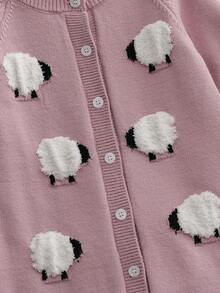 Baby Girl Sheep Pattern Raglan Long Sleeve Knit Romper - Baby Pink - View 3