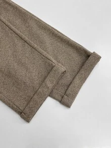 SHEIN Women's Autumn/Winter Herringbone Tweed Slim Leg Trousers, Versatile Fashion Office Commuter Pants For Professional White-Collar Workwear - Khaki - View 4