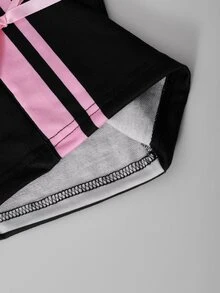 SHEIN 青少年女孩黑色粉色條紋蝴蝶結字母印花運動衫與長褲套裝 2件式休閒運動套裝運動服 - 黑色 - 查看 7