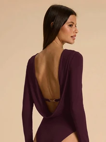 SHEIN BAE 女款純色露背長袖時尚休閒連身衣 - 紫紅色 - 查看 1